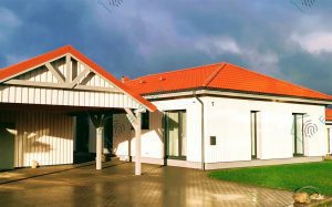 mājas projekts ar četrslīpu jumtu